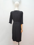 1940s Black crepe beaded evening dress - Large