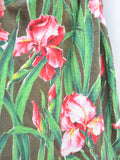 1940s Iris print barkcloth cotton hugely full skirt - Extra Small