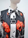 1970s Poppy print geometric blouse - Small Medium