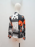 1970s Poppy print geometric blouse - Small Medium