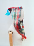 Mosy & Co. Turquoise & red tassel mohair Pixie Hood