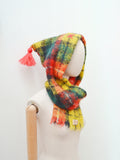 Mosy & Co. Yellow green & red tassel mohair Pixie Hood