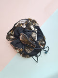 1930s Black rayon pouch purse with silver sequins