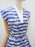 1950s Horrockses blue white cotton day dress - Small