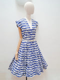 1950s Horrockses blue white cotton day dress - Small