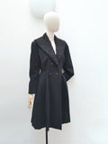 1940s Black wool & Astrakhan collar princess coat - Small