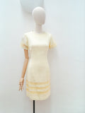 1960s Cream linen & crochet day dress - Small