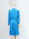 1970s Blue boucle balloon sleeve day dress - Medium Large