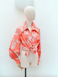 1970s Coral printed huge collar blouse - Medium Large