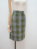 1960s Green wool check straight skirt - Extra small