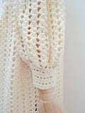 1970s Cream crocheted statement sleeve maxi dress - Extra small Small
