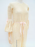 1970s Cream crocheted statement sleeve maxi dress - Extra small Small