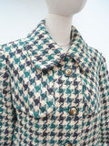 1960s Green black houndstooth wool A line coat - Small