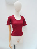 1930s Burgundy wool handknitted sweater top - Extra small