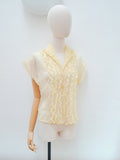 1950s Sheer cream nylon lace evening blouse - Large