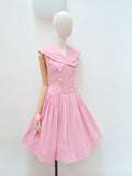 1950s Pink cotton sailor collar day dress - Small