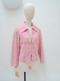 1970s Pink check Emcar wool mix zip front jacket - Small Medium