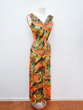 1970s Orange multicoloured marbled maxi dress - Extra X small