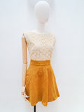 1960s 70s Ochre corduroy flared mini skirt - Small