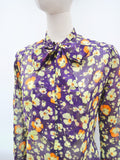 1970s Sheer cotton pussybow neck blouse - Medium