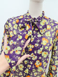 1970s Sheer cotton pussybow neck blouse - Medium