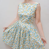1950s Blue & white floral cotton summer dress - Extra small
