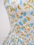 1950s Blue & white floral cotton summer dress - Extra small