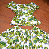 1950s Green rose print cotton blouse & full skirt set - Extra small