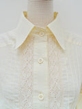 1970s Cream crochet & cotton blouse - Large Extra large