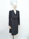 1940s Black wool crepe beltable winter coat - Large
