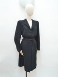 1940s Black wool crepe beltable winter coat - Large