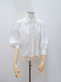 1940s White lace & crepe collared blouse - Volup Plus size