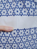 1950s White & blue cotton sash belt summer dress - Medium