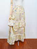 1970s Patchwork pastel floral print tiered maxi skirt - Extra X small