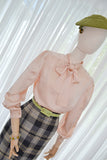 1940s Pink silk charmeuse bow neck blouse - Small Medium