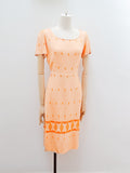 1950s 60s Peach embroidered linen feel day dress - Small Medium