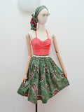 1950s Green paisley print cotton pleated skirt - XS