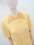 1930s 1940s Mustard rayon embroidered collar blouse - Small