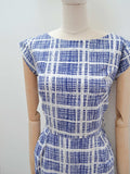 1950s Blue & white check fitted cotton dress - Small