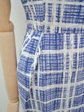 1950s Blue & white check fitted cotton dress - Small
