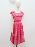 1940s 50s Printed berry pink cotton summer dress - S