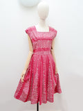 1940s 50s Printed berry pink cotton summer dress - S