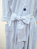 1950s Blue white stripe cotton housecoat - M L