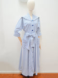 1950s Blue white stripe cotton housecoat - M L