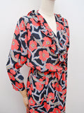 1940s Printed rayon crepe wrap dress robe - Medium Large