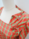 1930s Tartan check rayon bow detail dress - Small