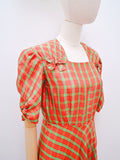1930s Tartan check rayon bow detail dress - Small