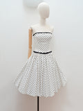 1950s Horrockses white & black spot strapless sun dress - Extra small