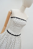 1950s Horrockses white & black spot strapless sun dress - Extra small
