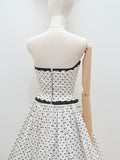 1950s Horrockses white & black spot strapless sun dress - Extra small